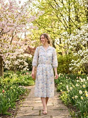 Vintage Sears JR Bazaar 70s cottagecore Floral Long Sleeve Easter Dress size 11
